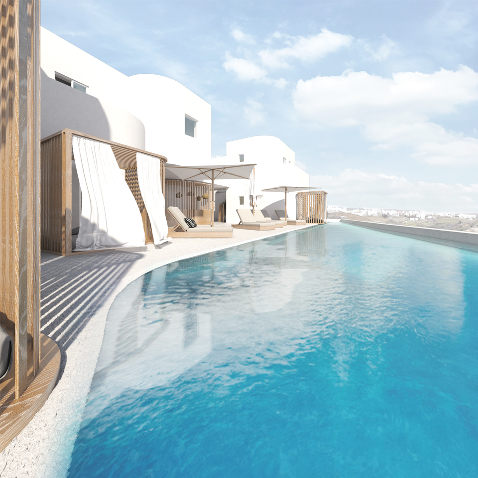 exterior swimming pool ora d'oro hotel kythnos greece the hive architects