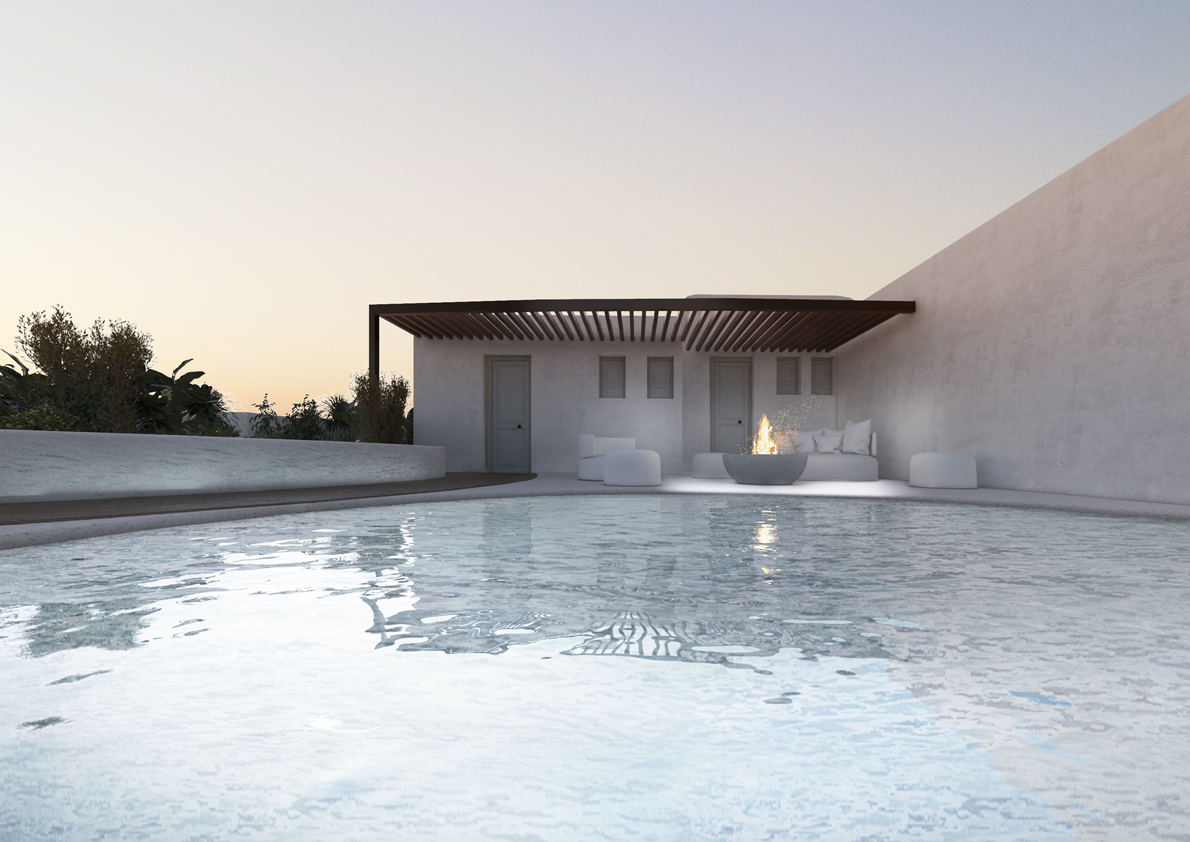 exterior swimming pool relaxation area iris villas mykonos cyclades greece
