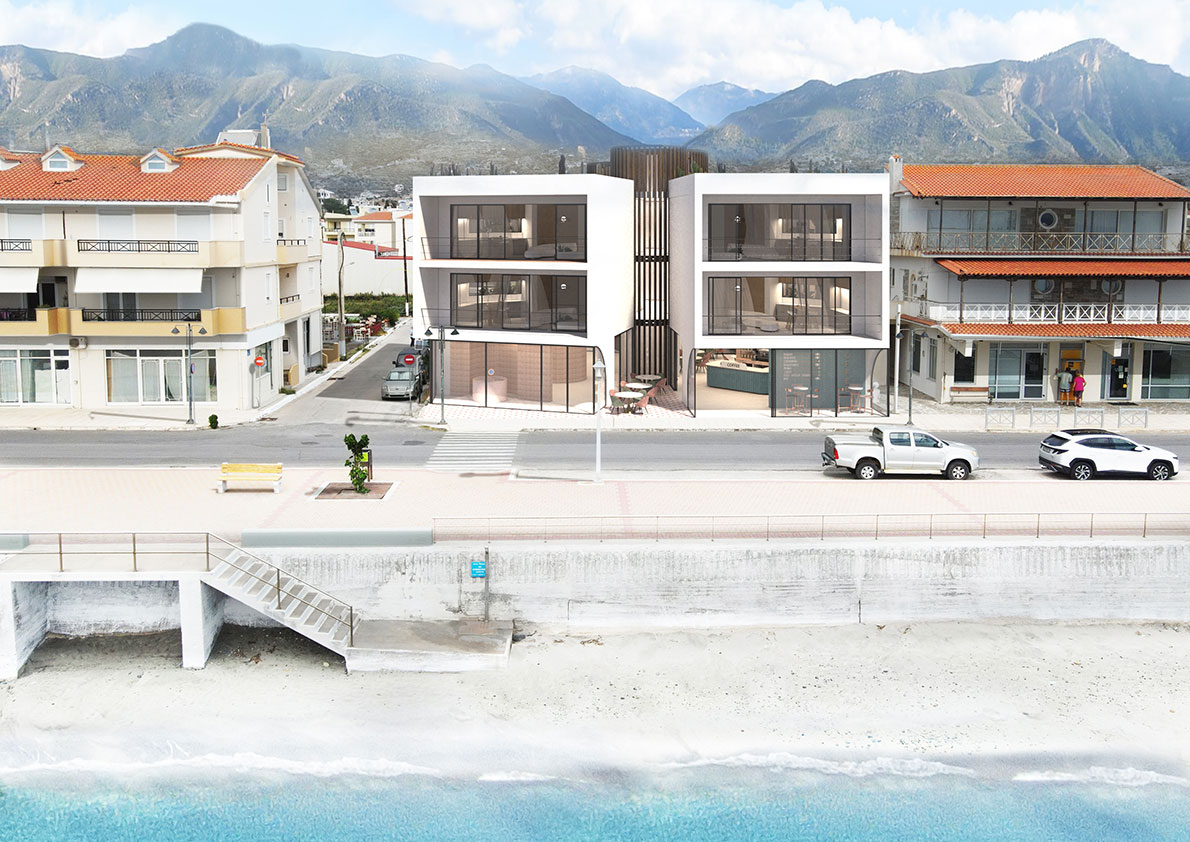 street view render occhiali residence greece the hive architects