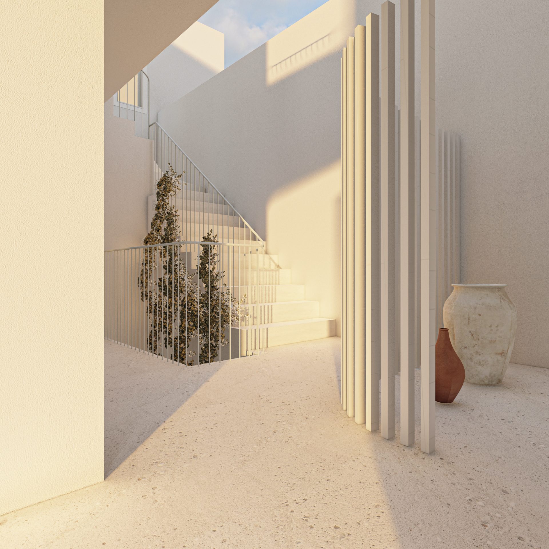 entrance minimal white highwall ora d'oro hotel kythnos greece the hive architects