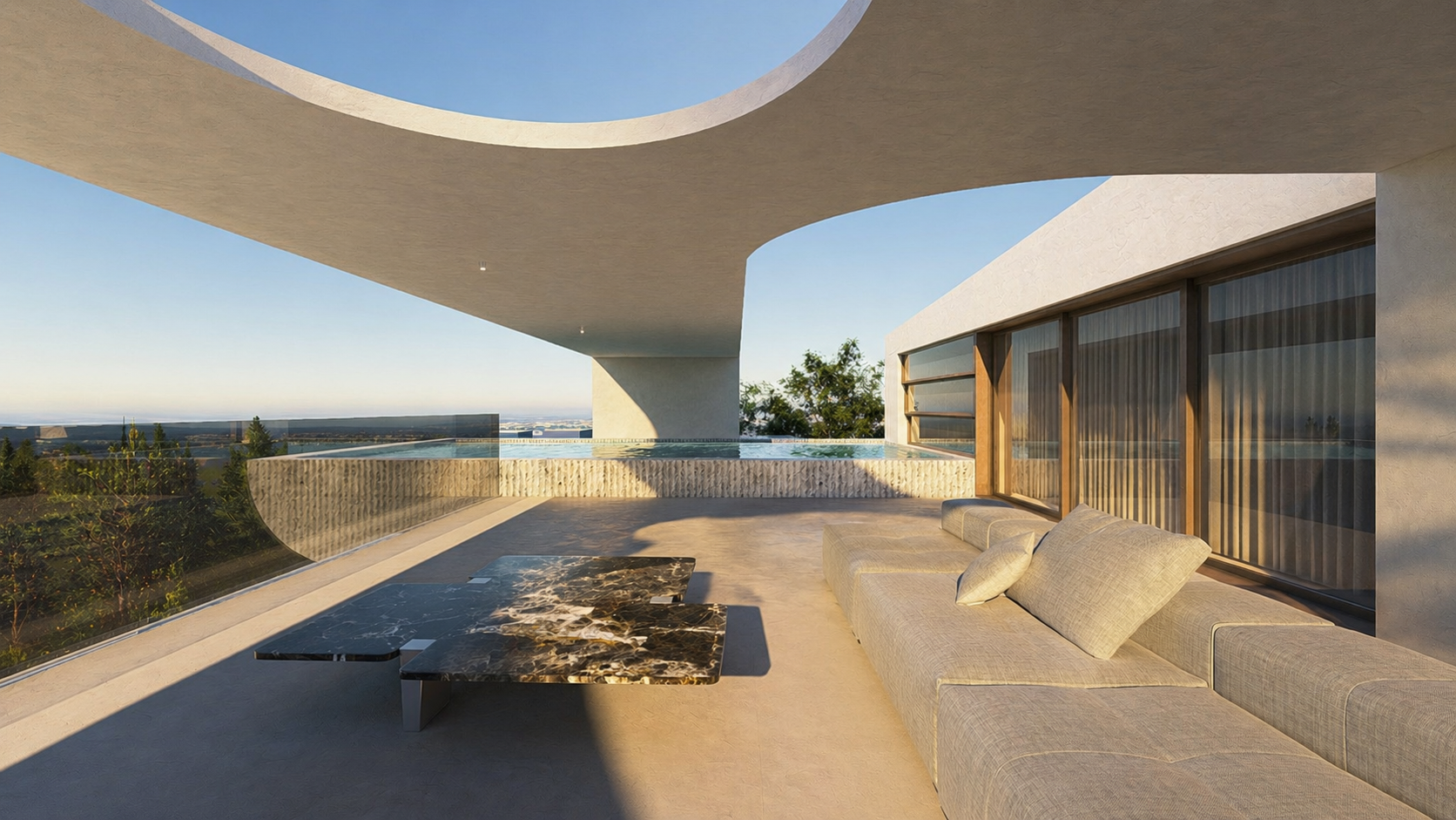 Rooftop terrace and elevated gardens of the Chiven Residential Architecture building.